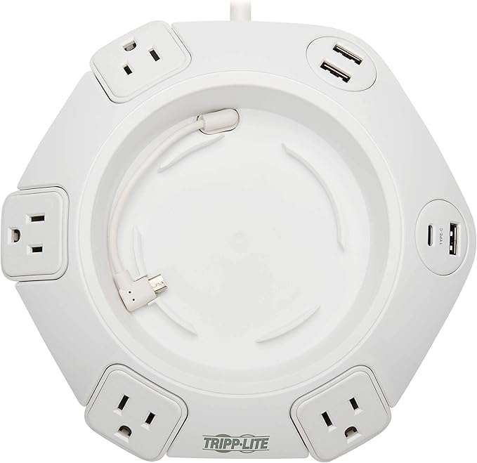 Tripp Lite Conference Surge Protector, 4 NEMA 5-15R Outlets, USB-C & 3 USB-A Ports, Micro-USB, 8 ft. Cord (TLP48USBCUFO)