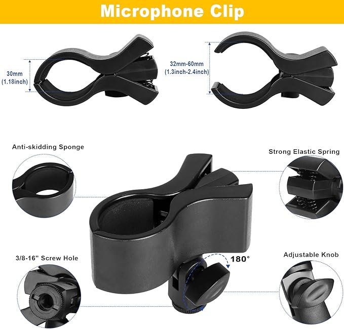 Mippko Gooseneck Microphone Stand,19.69" Flexible Adjustable Arm Super Crab Clamp Mic Clip 3/8"-16 to 5/8"-27 Adapter Mount,Compatible with Shure/Fifine / AT2020 / Pyle/Blue Snowball/Razer