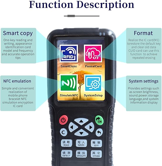 X100 RFID Reader Writer (RFID Copier Multi-Frequency Smart Card Reader ID IC Elevator Card RFID Writer for Access Control System with 125khz T5577 Key Fobs/Cards and 13.56mhz IC Key Tags)