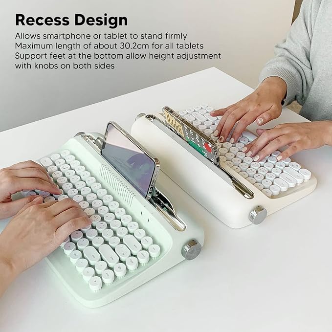 OPPWONG Vintage Bluetooth Keyboard 86 Keys Portable Wireless Keyboard with Red Esc Replacement Keycap Integrated Stand Recess Design for Smartphones, Tablets, Laptops (Green)