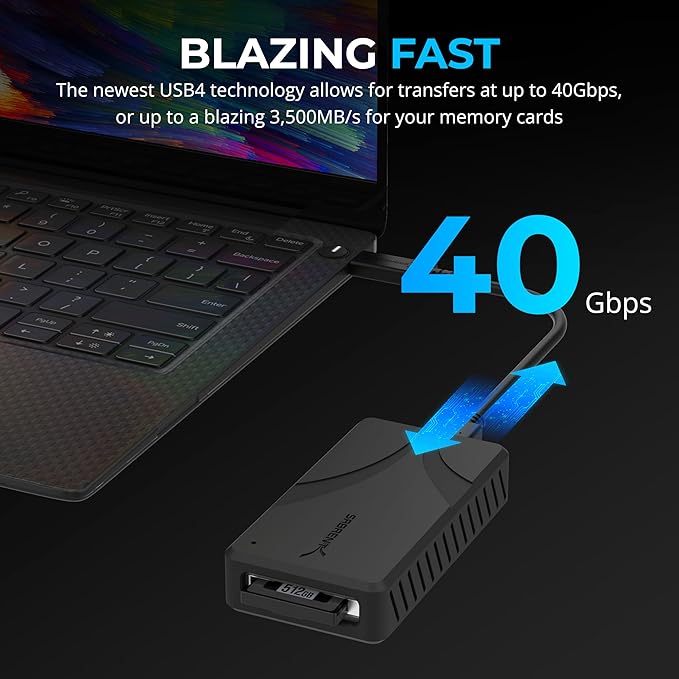 SABRENT USB4 CFexpress Type B Card Reader – 40Gbps Transfer Speed, Aluminum Alloy Body, Detachable USB-C Cable, Silicone Sleeve, OTG Support – Compatible with Cameras, Laptops, and Cages (CR-U4XB)
