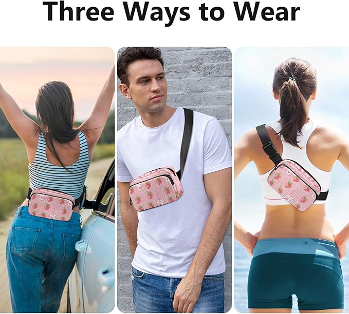 Kawaii Strawberry Fanny Pack for Women Men Water Resistant Fashion Waist Packs with Adjustable Strap Belt Bag for Travel Workout Jogging Hiking 21219149