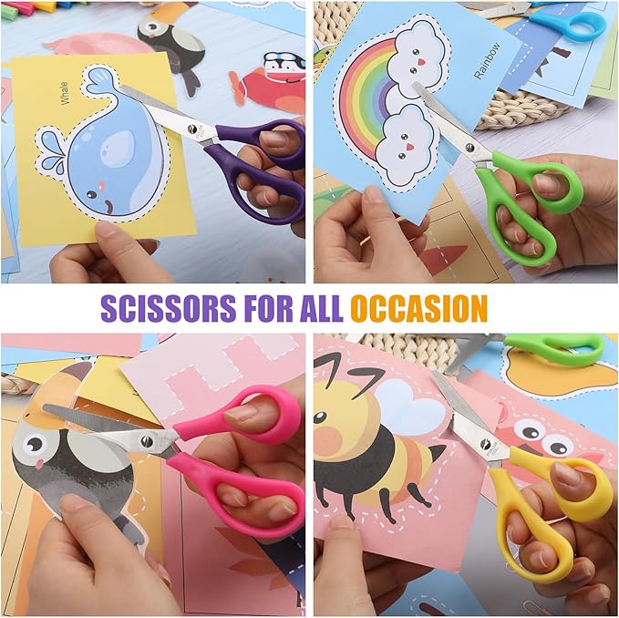 BURVAGY 36Pack 5.5" Safety Small School Kids Student Round Blunt Tip Craft Scissors Bulk, Stainless Steel Blades Comfort Grip Scissors for Kid Children Kindergarten Cutting Paper