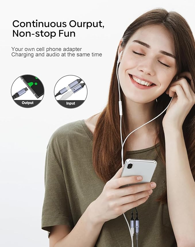 USB C Splitter 1 in 2 Out HiFi Audio Adapter, Dual USB C Headphone and Charger Adapter Support Call PD 60W Charge for iPhone 17/16 / 15 Series, MacBook, iPad, Galaxy S25 / S24 and More （Cold Gray）