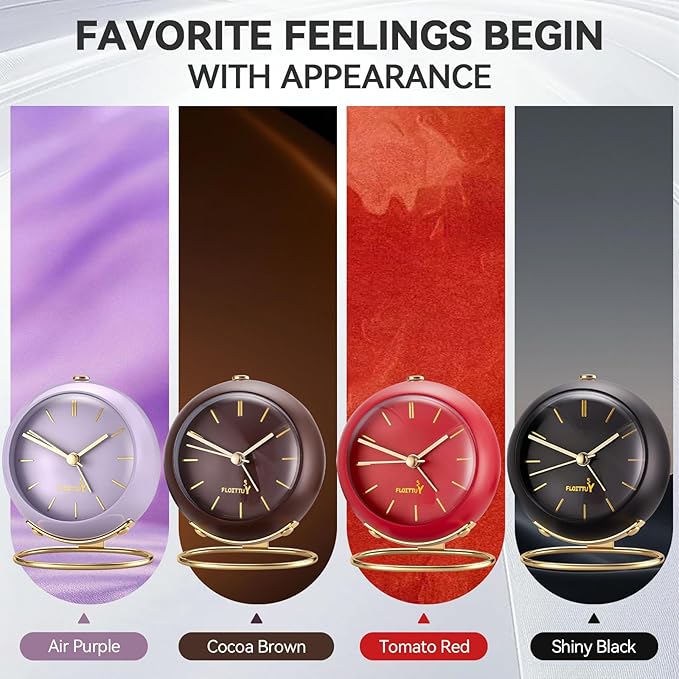 FLOITTUY Silent Table Analog Alarm Clock No Ticking, Lighted on Demand and Battery Operated, Beep Sounds, Small Desk Clock(Tomato Red)