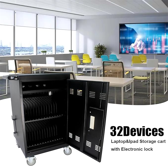 Laptop and Tablet Storage Cart,with Combination Lock Mobile Charging Cabinet for Up to 30 Unit,with Charging Port Screen Size Up to 16.3",Charging Cart for Tablets,Laptops,Suitable for School,Business