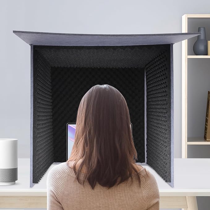 Desktop Soundproof Cover, Isolation Booth, Vocal Sound Absorbing Shield, Portable Vocal Recording Booth, Sound Proof Foam Room, Microphone Isolation Booth Cube, for Office, Home Studio (Black)