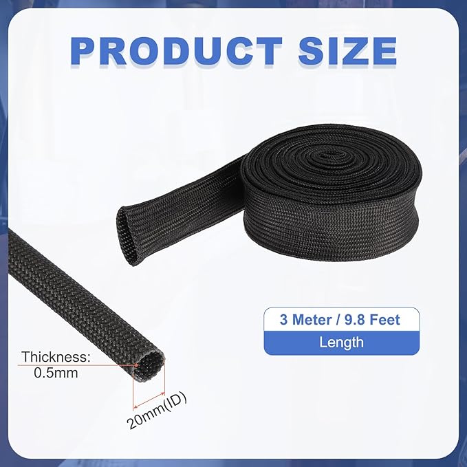 uxcell Insulation Cable Protector,20mm/0.79 Inch-3m/10 Feet High Temp Fiberglass Sleeve Black