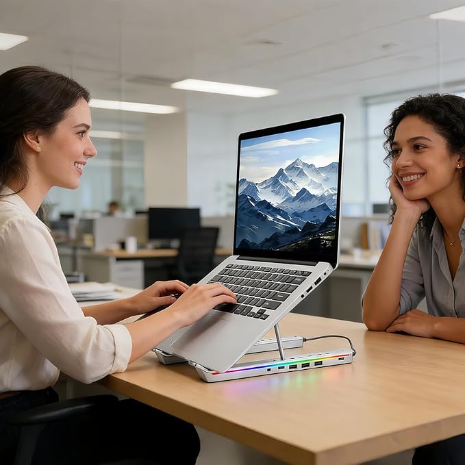 Laptop Docking Stand USB – Ergonomic Foldable Cooling Tablet Support, RGB Station Desk Computer, Monitor Display Office Home Work | Desk Computer Monitor Display Office Home Work Charging