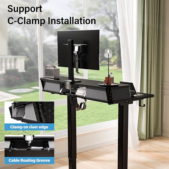 Electric Standing Desk with 2 Drawers 48''x 24'' Adjustable Height Sit to Stand Up Desk with Storage Shelf, C-Clamp Mount Compatible Black Home Office Desks Computer Gaming Table Ergonomic Workstation