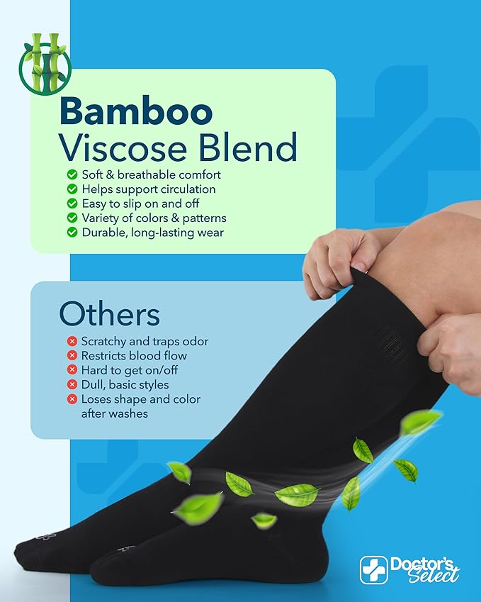 Doctor's Select Bamboo Viscose Light Compression Socks for Women & Men - 3 Pairs, 8-15 mmHg Compression Socks, Knee High