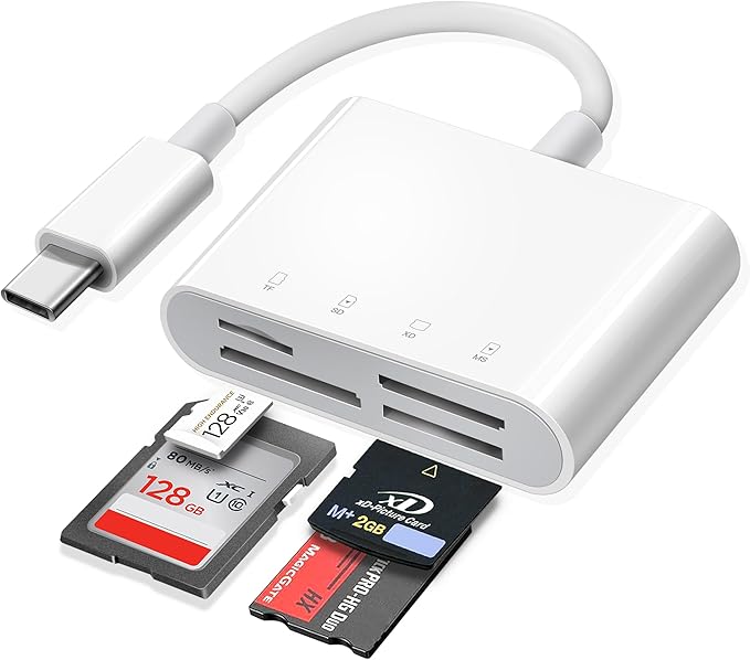 USB C SD Card Reader for iPhone 15 16/iPad/MacBook/Mac, xdgeLoad 4 Slots Type C Reader Supports SD/Micro SD/MS/XD-Picture (xD) Cards, Trail Camera Card Adapter Plug and Play