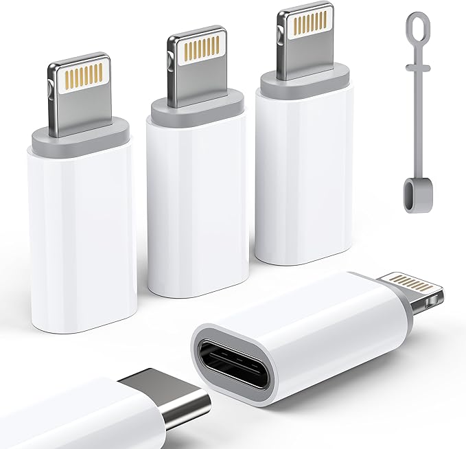 MFi Certified USB C to Lightning Adapter 4-Pack, 27W Fast Charging & Data Sync, Lightning to USB Type C Cable Adapter Compatible with iPhone 14/13/12/Pro/Max, iPad, AirPods, with Anti-Loss Lanyard