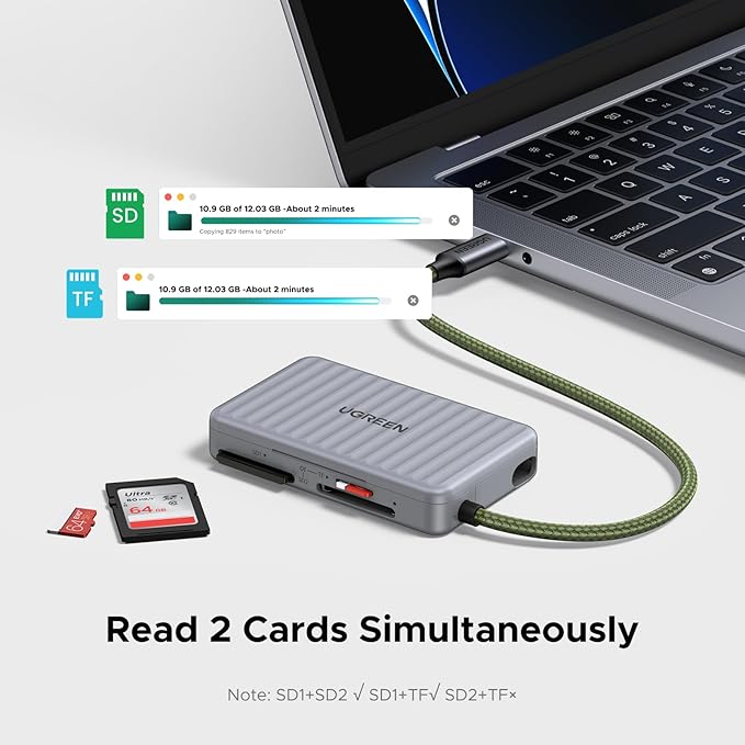 UGREEN USB C SD Card Reader with SD Card Holder, High-Speed Memory Card Reader Adapter with 4 Card Storage Case Holder for Cameras SD/Micro SD Card Compatible with iPhone 16 15, Samsung Galaxy etc