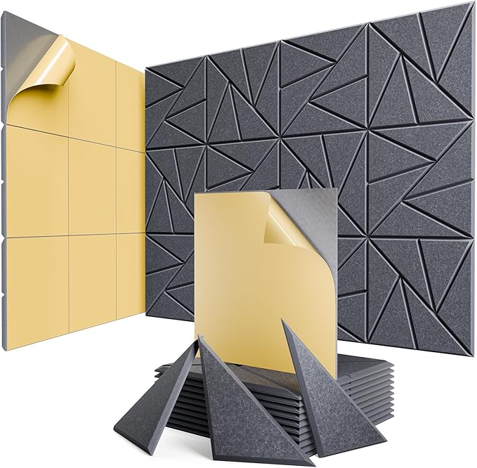 12 Pack Acoustic Panels with Self-Adhesive, 12"X 12"X 0.4"Sound Proof Foam Panels, Sound Panels High Density, Soundproof Wall Panels for Home Studio Office Dark Gray