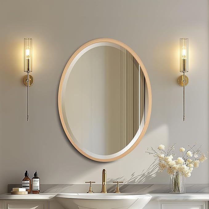 OVALCREST - Oval Wooden Beveled Wall Mirror for Home Decor, Bathroom, Vanity, Bedroom, Living Room, Hallway - London Style (Gold Paint) 17.1 x 13.1