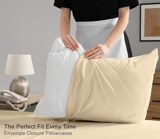 RUVANTI 100% Cotton California King Sheet Sets, 4 Pieces, Soft & Breathable Percale Weave Bedding, Deep Pocket 14", Hotel Standard, Crisp Cool Feel & Durable, Perfect Dyed Sheets, Beige