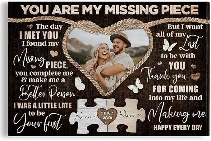 Dem Canvas Personalized Canvas Prints, Custom Photo And Name, You Are My Missing Piece, Wedding Gifts For Couple Anniversary Wedding Engagement Gift For Couples Canvas (18x12)