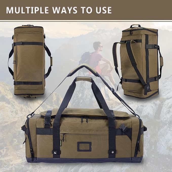 Large Duffle Bag for Travel - Men & Women, Foldable Gym Duffle Backpack, Heavy Duty Tactical Military Canvas Duffel Bags, Extra Big Carry On with Shoe Pockets, Waterproof (80L/103L)