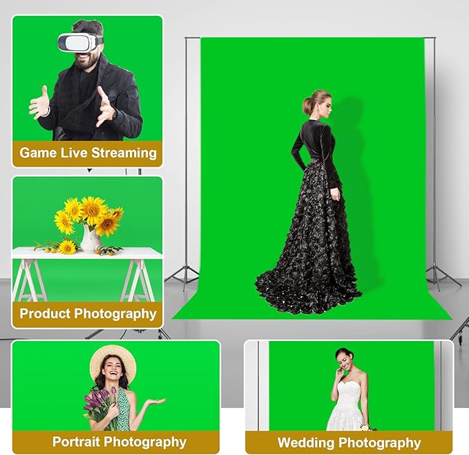 UTEBIT Green Screen Backdrop, 6x9 ft Photography Chroma Key Greenscreen Background Sheet for Background Removal, Thick Polyester Fabric Cloth Sheet for Photoshoot Video, Live Streaming (Backdrop Only)