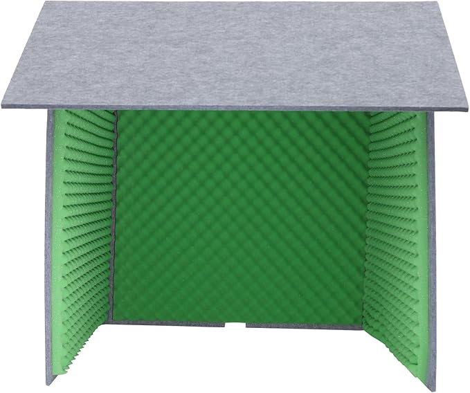 Desktop Soundproof Cover, Portable Vocal Recording Booth Isolation Booth Small Music Recording Studio Vocal Sound Absorbing Shield Sound Proof Foam Panels for Offices,Home,Recording Studios (Green)