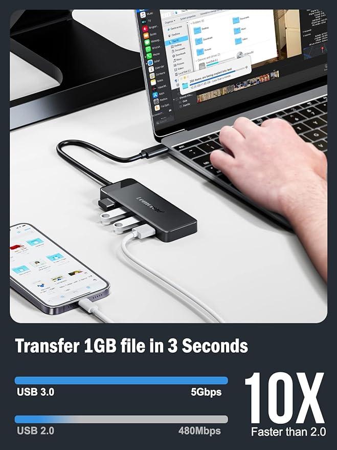 Lemorele 9-in-1 USB C Hub Multiport Adapter, USB C Dongle w/4K HDMI for MacBook Pro Air, 3 USB3.0 5Gbps and 1 USB2.0 Port, Type-C 3.0, 100W PD, SD/TF, Docking Station for Windows/iPad/Dell/HP/Lenovo