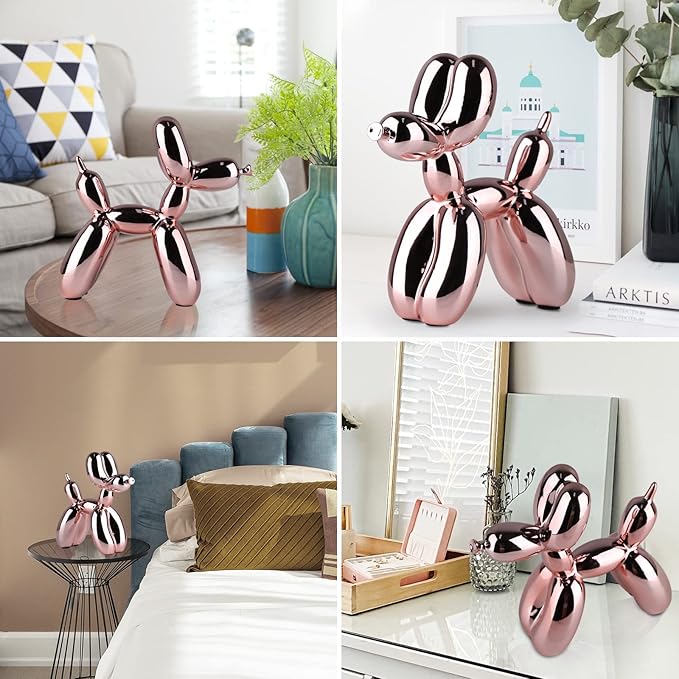 balloon dog sculpture modern home decor Collectible Figurines funky statues for bedroom trendy Animal living room decor Art resin decoration office standing deskdecor (11.8*11.8*4.7inch, pink)
