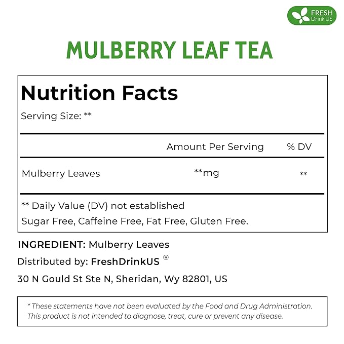 FreshDrinkUS, Permium 8oz Mulberry Leaves, 100% Natural & Pure from Mulberry Leaves, Loose Leaf Herbal Tea, No Additives, No Caffeine, Vegan