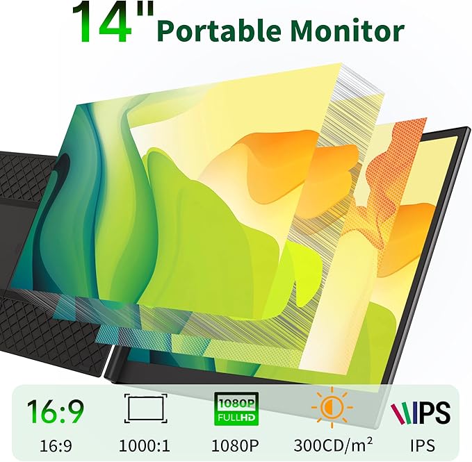 Helpnight 14" Laptop Screen Extender - Ultra Light 1.31lbs FHD 1080P IPS Portable Monitor for Laptops, Attachment Plug & Play Travel Dual Extra Display for 13"-17" Windows/Mac