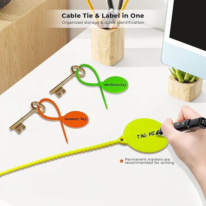 Cable Labels-Reusable Zip Tie, 20Pack Silicone Cord Organizer Writable Label Ties, Handwriting Cable Ties for Bundle Compatible Tags, Adjustable Cord Straps Cable Management Wire Tags for Home, Office