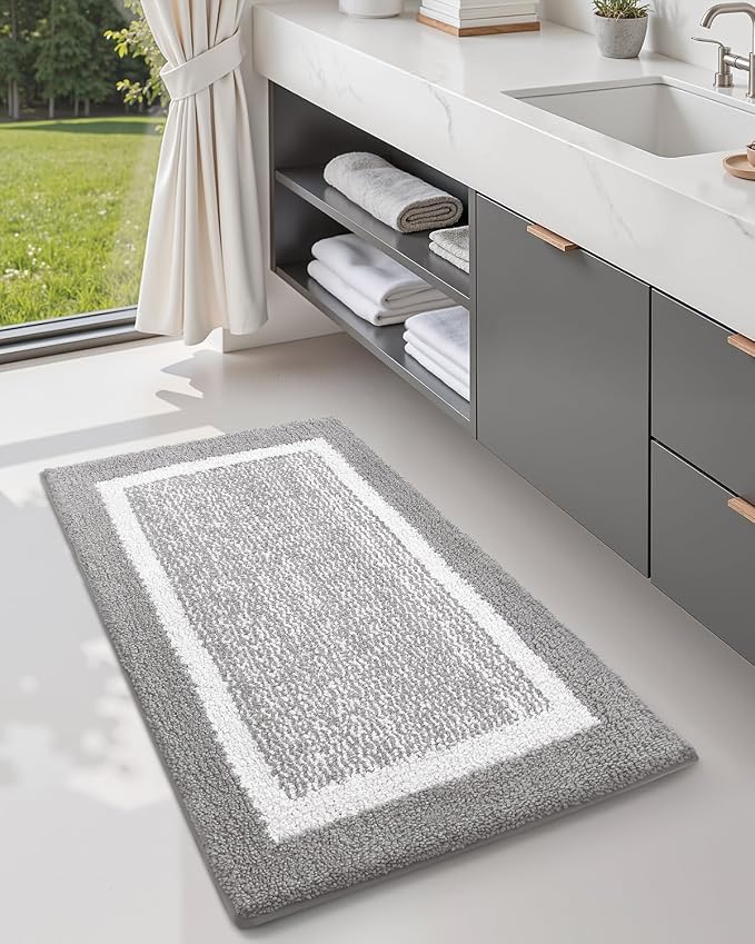 Color&Geometry Simple and Stylish Bathroom Runner Non Slip, 24"x43" Gray Bath Runner Rug, Absorbent, Soft, Washable, Microfiber Bath Mat Bathroom Carpet