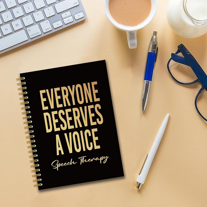 YAZMEEN Speech Therapy Black Gold Spiral Notebook（160 Pages） Everyone Deserves A Voice Blank Hardcover Notebook SLP Gift Funny Notebook Gift for Speech Therapist Speech Language Pathologist Assistant