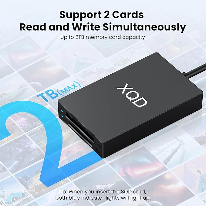 USB 3.0 XQD+SD Card Reader, 2-in-1 USB A and Type C 5Gbps Memory Card Reader with 2 Slots XQD/SD Compatible with Sony G/M Series, Lexar Mark Cards, Sony G Series, for Windows/Mac OS/Linux, Black