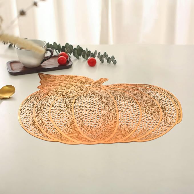 Fall Pumpkin Placemats, Set of 6 Halloween Thanksgiving Placemats, Autumn Harvest Place Mats Home Table Decorations, Orange
