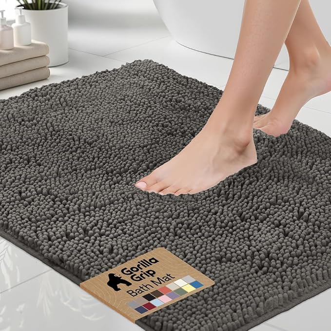 GORILLA GRIP Bath Rug Mat, Thick Soft Absorbent Chenille, Quick Dry Microfiber Mats, Rubber Backing Washable Shower Floor Rugs, US Designed Bathroom Bathmat Home Decor Accessories, 24x17, Charcoal