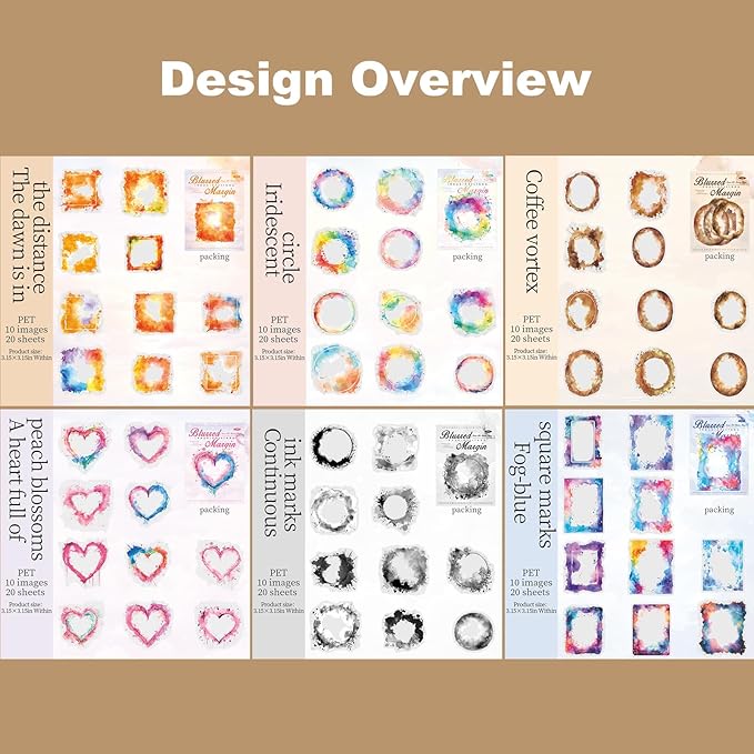 AuriicLeaf Frame PET Sticker Set, 120PCS Watercolor Blending Borders for Scrapbooking, Journaling, and Craft Supplies