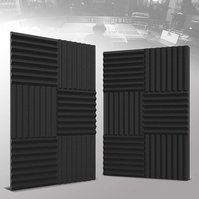 12 Pack Self-Adhesive Acoustic Panels 1 X 12 X 12 Inches - Acoustic Foam - Studio Foam Wedges - High Density Panels - Soundproof Wedges - Charcoal