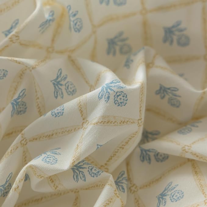 Blue Floral Duvet Cover Twin Soft Cotton Garden Style Floral Bedding Comforter Cover Plaid Grid Design Vintage Blue Flower Duvet Cover with 2 Bowknot Pillowcases Botanical Cottagecore Bedding Set