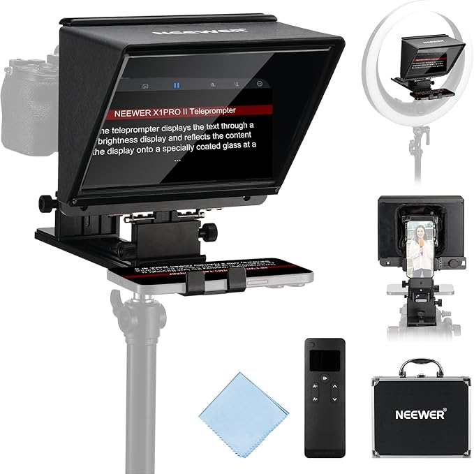 NEEWER X1 Pro II Teleprompter 9" All Metal with RT113 Remote/App Control, Quick Switch 1s Lock Arca Type QR Plate, Magnetic Phone Clamp Compatible with iPhone Android Smartphone, Assembly Free