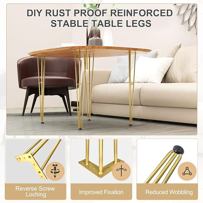 26Inch Hairpin Table Legs Golden Set of 4 Desk Legs,1300lbs Load Capacity ， Rodsfor Coffee Table, Night Stand Desk Bench，Desk, Bench Desk Dining End Table Chairs