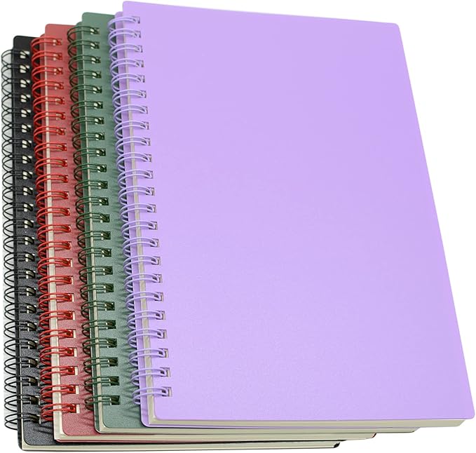 Yansanido Spiral Notebook, 4 Pcs A5 Thick Plastic Hardcover 7mm College Ruled 4 Color 80 Sheets -160 Pages Journals for Study, Work, Travel and Notes (A5, 4 Pcs Dark Color 2)