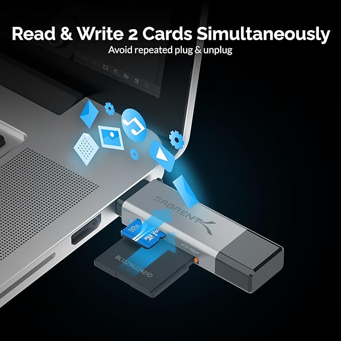 SABRENT SD Card Reader USB C & USB A, Micro SD Card Reader, USB 3.0 Dual Slot Memory Card Adapter for Laptop PC Android (CR-BCA2)