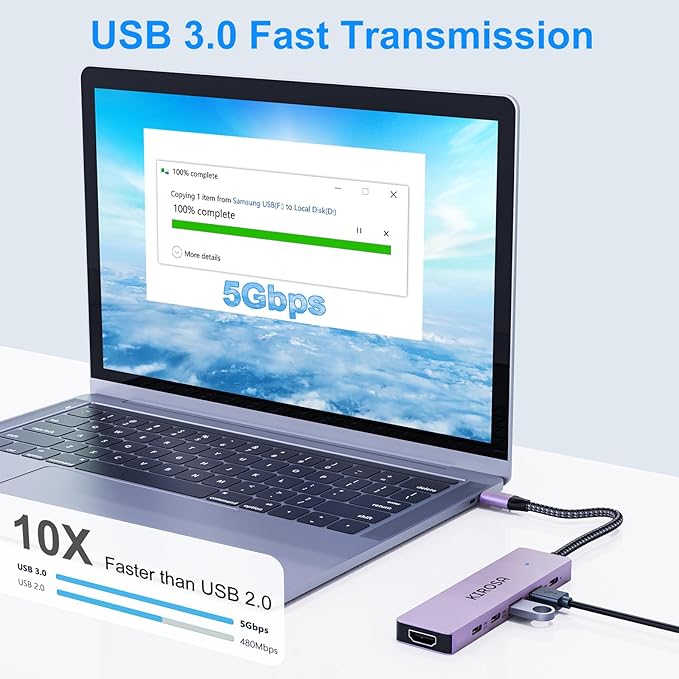 KIROSA USB C Hub: Multiport Adapter for Macbook Pro Air - 9IN1 USBC to HDMI Hub Dongle - Travel USB-C Docking Station for Laptops and Type C Devices (4K HDMI 100W PD USB3.0 SD/TF Card Reader)