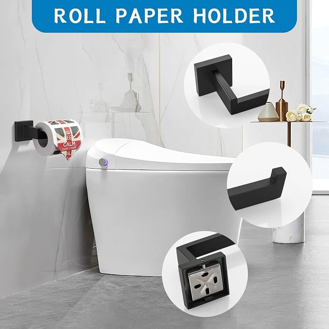 Matte Black 10 Pieces Bathroom Hardware Accessories Set Towel Bar Set Towel Holder Racks Set for Bathroom,SUS304 Stainless Steel,Wall Mounted 16-Inch
