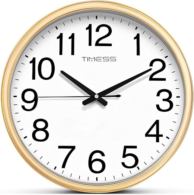 Wall Clock, 11 Inch Large Dial Non-Ticking Silent Battery Operated Quality Analog, Ultra-Quiet Movement Quartz, Timeless Stylish Clock, Ideal Modern Home, Office Décor (Gold)