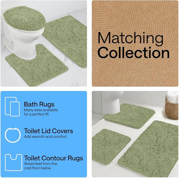 GORILLA GRIP Bath Rug Mat 60x17, Soft Absorbent Chenille, Quick Dry Microfiber Mats, Rubber Backing Washable Shower Floor Rugs, Bathmat Runner, US Designed Bathroom Home Decor Accessories Sage Green