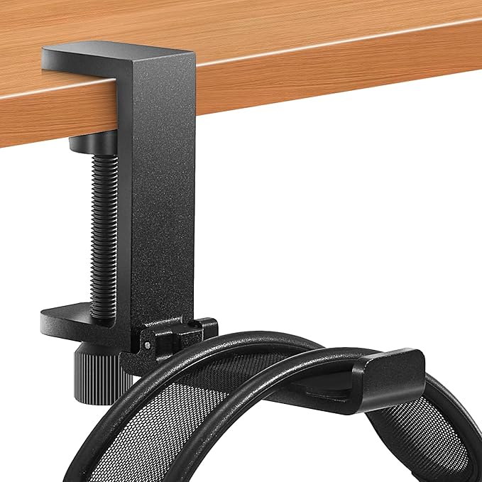blingwider Metal Heavy Duty Foldable Headphone Holder for Desk, Headset Stand for Desk,Backpack Holder Hook for Desk,Bag Hook Under Desk,Clamp Hook for Desk Attachments,Black