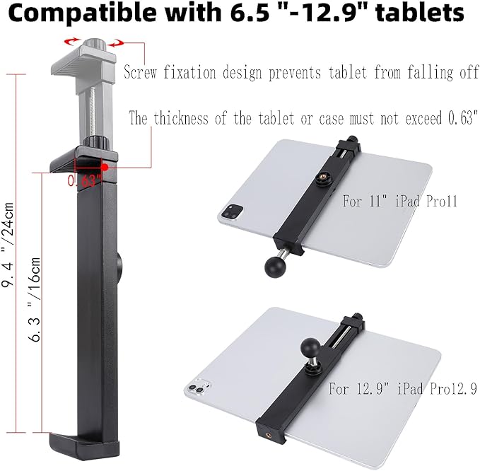 FPN iPad Holder - Side Mount Tablet Holder for Mic Stand, Dual 360 Rotatable Adjustable for iPad Pro 12.9 Air Mini and Other 6.5-15" Tablets