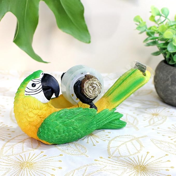 Animal Tape Dispenser - Parrot Design Desktop Organizer, School Office Sculpture Decor, Cute Tape Holder, Fun Office Stationery | Comes with 1 Roll for School Desk Accessories Home Kids Teens Adults