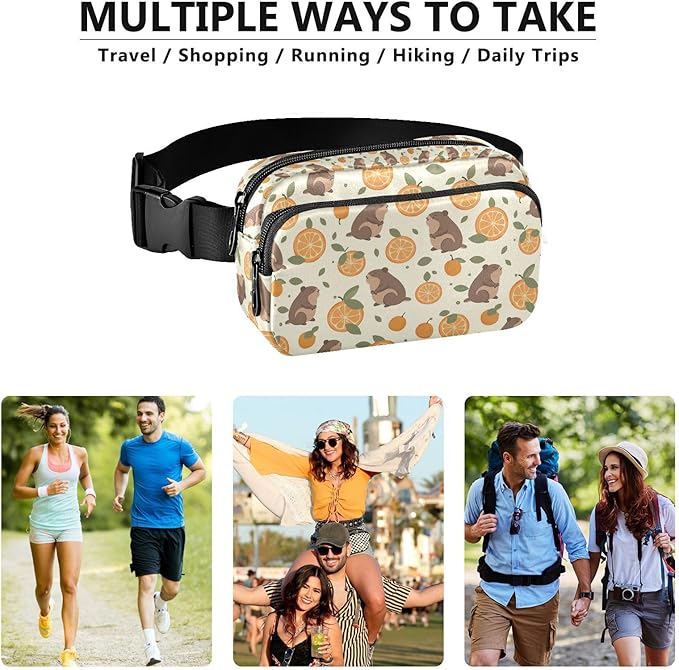 Kawaii Capybara Orange Fanny Pack for Women Men Water Resistant Fashion Waist Packs with Adjustable Strap Belt Bag for Travel Workout Jogging Hiking 21220238